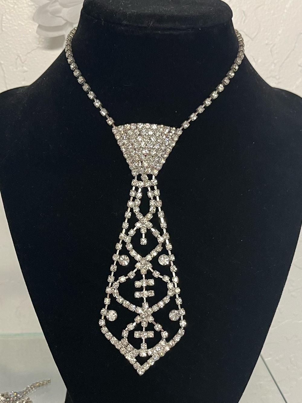 Silver Crystal Statement Necklace - Elegant Drop Design